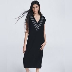 Rag & Bone Diana V-Neck Midi knit navy Dress Medium